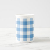 Light Blue en White Gingham Pattern Porselein Kop (Voorkant)