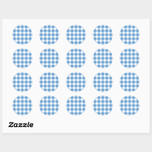 Light Blue en White Gingham Pattern Ronde Sticker (Vel)
