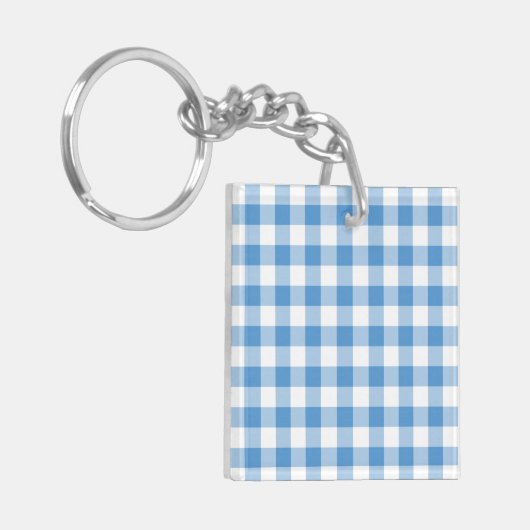 Light Blue en White Gingham Pattern Sleutelhanger (Voorkant Links)