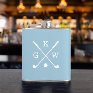 Light Blue en White Golf Clubs Monogrammed Heupfles