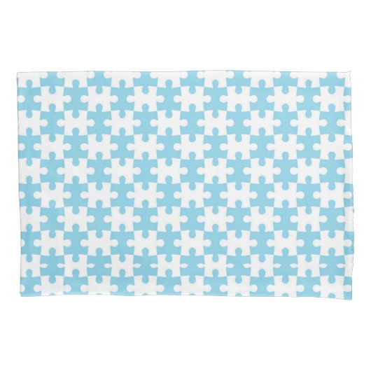 Light Blue en White Jigzaag Puzzle Piece Patroon Kussensloop (Voorkant)