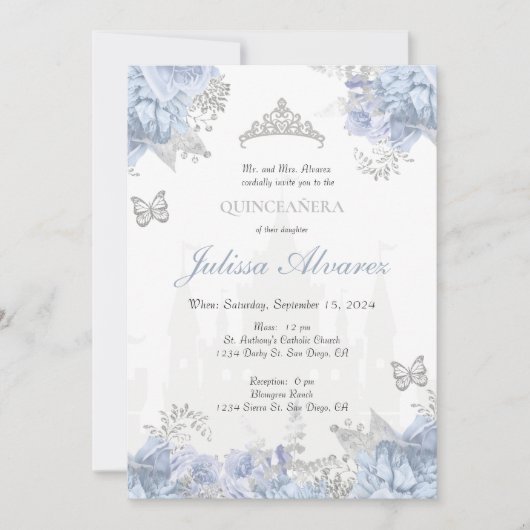 Light Blue Fairytale Quinceanera Invitation (Devant)