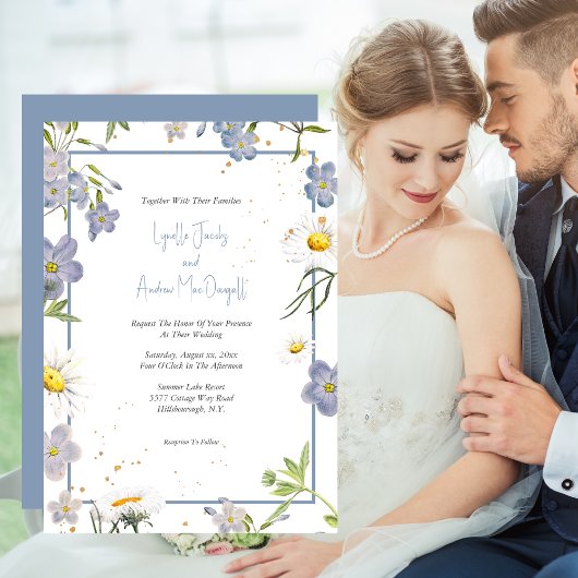 Light Blue, Fijne Floral Wedding Uitnodiging