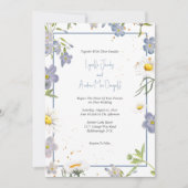 Light Blue, Fijne Floral Wedding Uitnodiging (Voorkant)