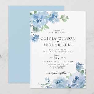 Light Blue Floral Baby Blue Botanical Weddenschap Kaart