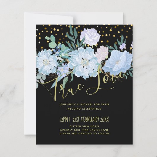 Light Blue Floral Black Modern Wedding Budget (Voorkant)