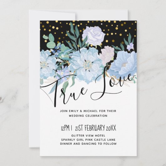 Light Blue Floral Black Modern Wedding Budget (Voorkant)