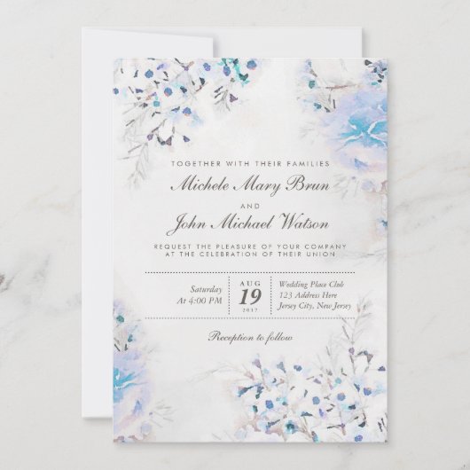 Light Blue Floral Boho Fresh Wedding Invite Kaart (Voorkant)