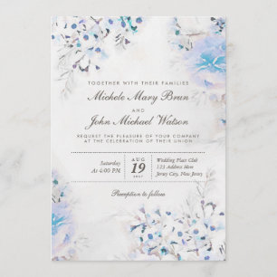 Light Blue Floral Boho Fresh Wedding Invite Kaart