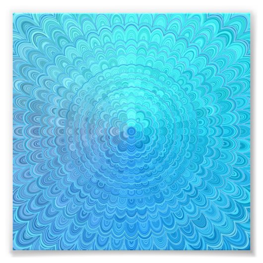 Light Blue Floral Circle Mandala Foto Afdruk (Voorkant)