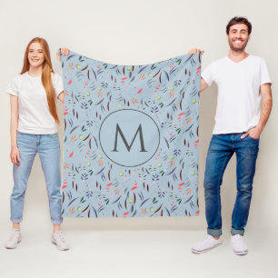 Light Blue Floral-gepersonaliseerde MONOGRAM Fleece Deken