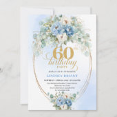 Light Blue Floral Gold 60th Birthday Invitation (Devant)