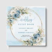 Light Blue Floral Greenery Gold Glitter Guest Book Gastenboek (Voorkant)