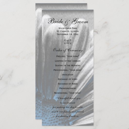 Light Blue Floral Highlight Wedding Programme Programma (Voorkant / Achterkant)
