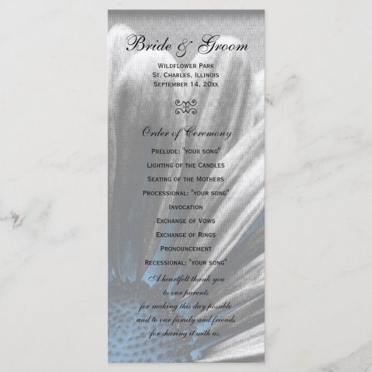 Light Blue Floral Highlight Wedding Programme Programma (Voorkant)