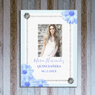 Light Blue Floral Quinceanera Canvas Afdruk