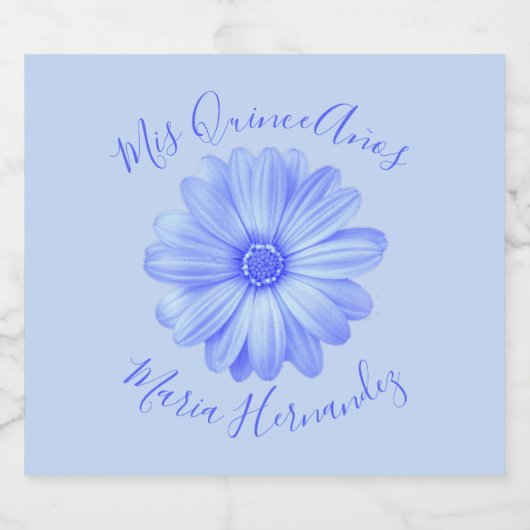 Light Blue Floral Quinceañera Sparkling Wijnetiket (Enkel label)