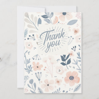 Light Blue Floral Thank you card - note card  Feestdagenkaart