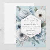 Light Blue Floral Whimsical Wedding Kaart (Voorkant / Achterkant)