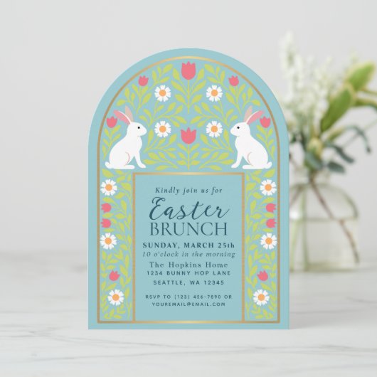 Light Blue Folk Art Easter Brunch Arch Invitation (Debout devant)