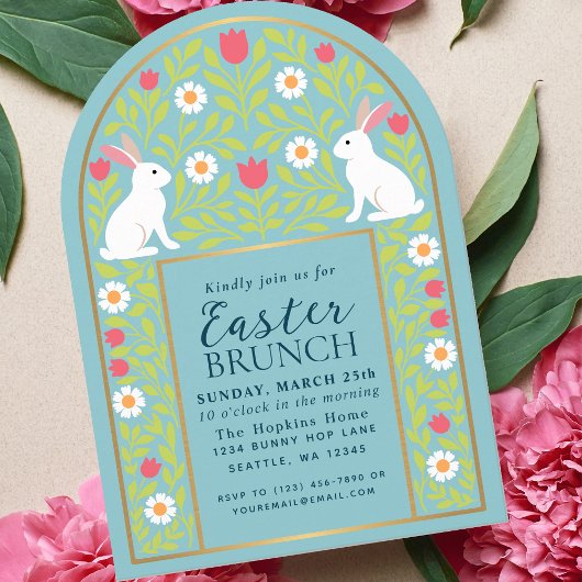 Light Blue Folk Art Easter Brunch Arch Invitation Kaart