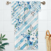 Light Blue Geometric Coastal Spa Bathroom Decor