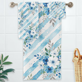 Light Blue Geometric Coastal Spa Bathroom Decor