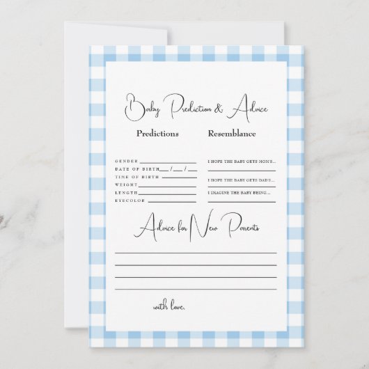 Light Blue Gingham Baby Predictions Kaart (Voorkant)