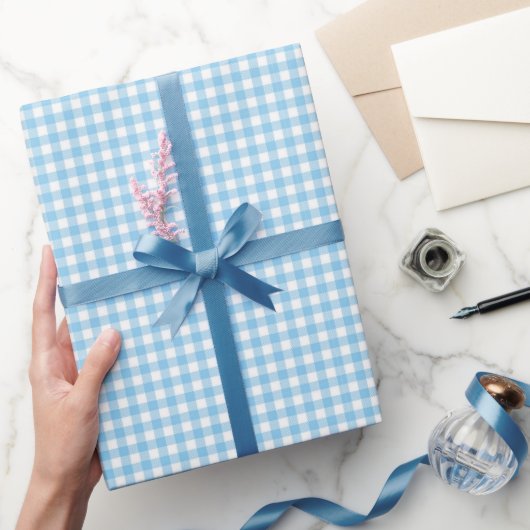 Light Blue Gingham Check Shower Birthday Cadeaupapier (Geschenken)