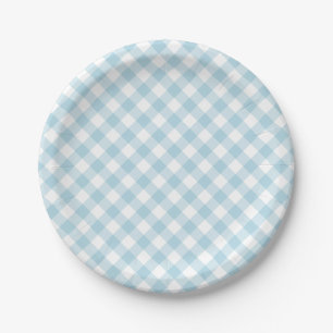 Light Blue Gingham Pset Patroon Papieren Bordje