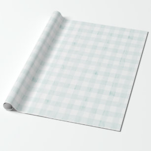 Light Blue Gingham Waterverf Cadeaupapier