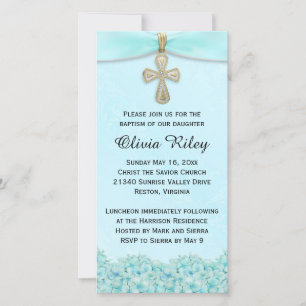 Light Blue Girls Baptism Christening Uitnodiging