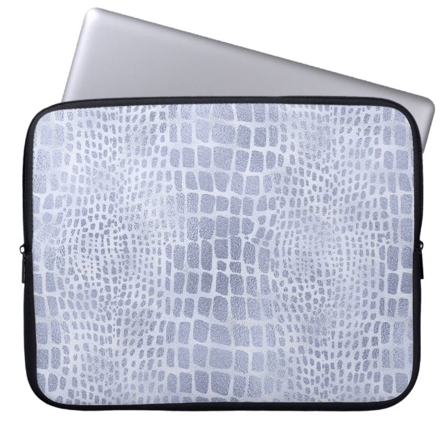 LIGHT BLUE GLITTER ALLIGATOR LOOK PATROON LAPTOP SLEEVE (Voorkant)
