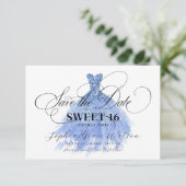 Light Blue Glitter Chic Dress Sweet 16 Birthday Save The Date (Staand voorkant)