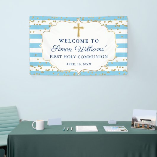 Light Blue Glitter First Heilige Communie Spandoek (Beurs)
