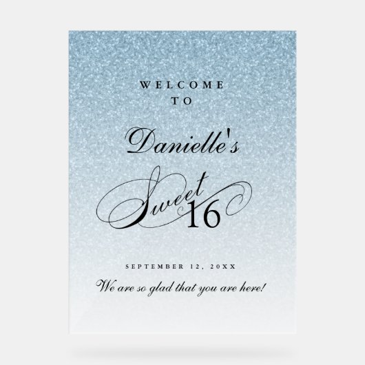 Light Blue Glitter Sweet 16 Personalized Welcome (Recto)