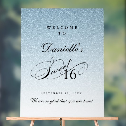 Light Blue Glitter Sweet 16 Personalized Welcome (Neutre)