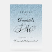 Light Blue Glitter Sweet 16 Personalized Welcome Acryl Bord (Voorkant)