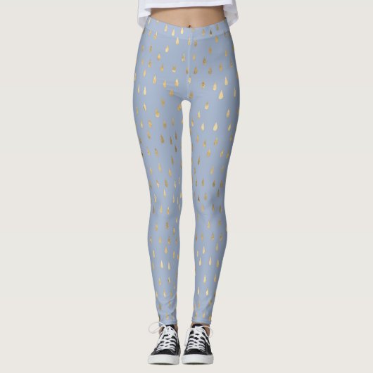 Light Blue Gold Raindrop Modern Trendy Yoga Leggings (Voorkant)