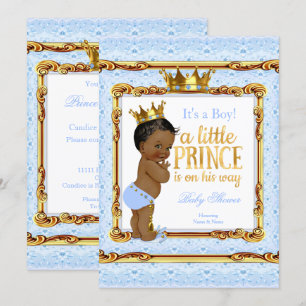 Light Blue Gold White Prince Baby shower Etnische Kaart