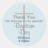 Light Blue Grey Baptism Son Bedankt Ronde Sticker (Voorkant)