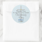 Light Blue Grey Christening Son Dank je Ronde Sticker (Tas)