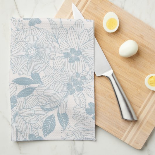 Light Blue-Grey  Flowers Pattern Theedoek (Quarter Fold)