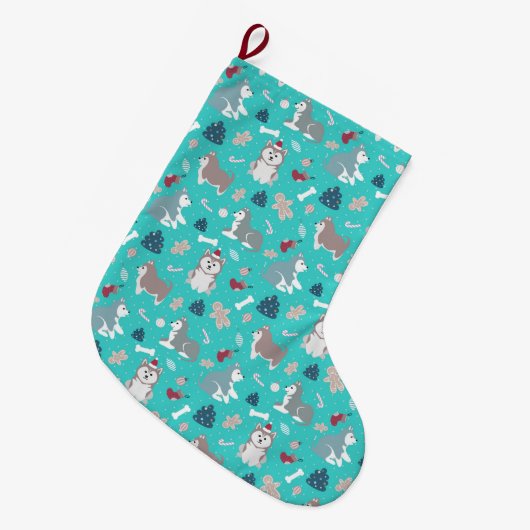 Light Blue Husky Dog-kerststop Grote Kerstsok (Voorkant (Hangend))