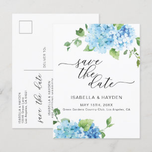 Light Blue Hydrangea Dusty Floral Save the Date Aankondigingskaart