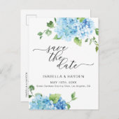 Light Blue Hydrangea Dusty Floral Save the Date Aankondigingskaart (Voorkant / Achterkant)