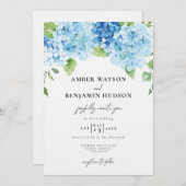 Light Blue Hydrangea Dusty Navy Floral Wedding Kaart (Voorkant / Achterkant)