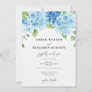 Light Blue Hydrangea Dusty Navy Floral Wedding Kaart