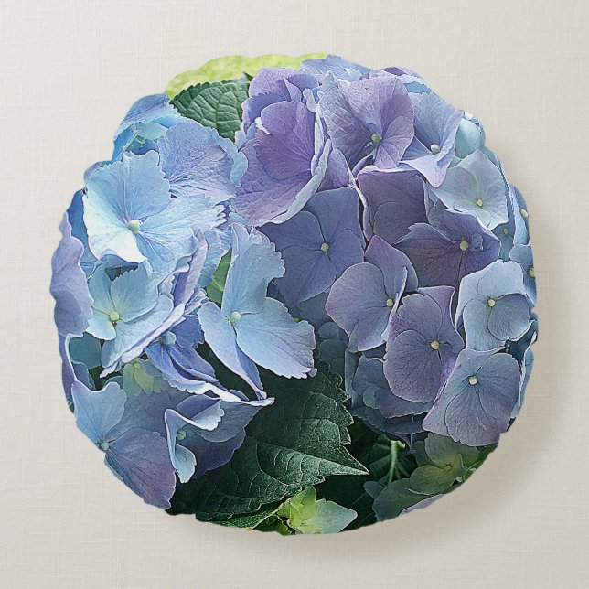 Light Blue Hydrangea Garden Flowers Round Pillow Rond Kussen (Voorkant)