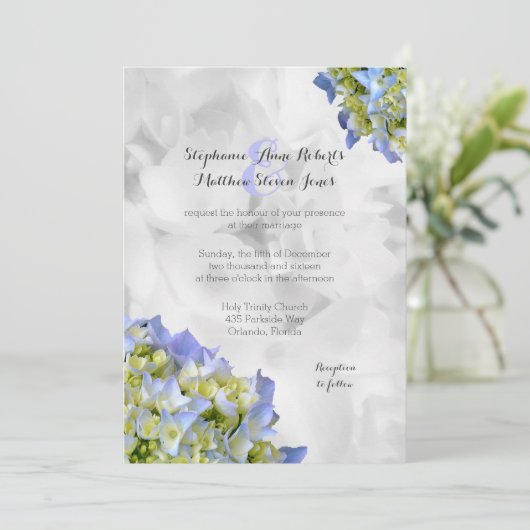 Light Blue Hydrangea Wedding Traditional Wedding Kaart (Staand voorkant)